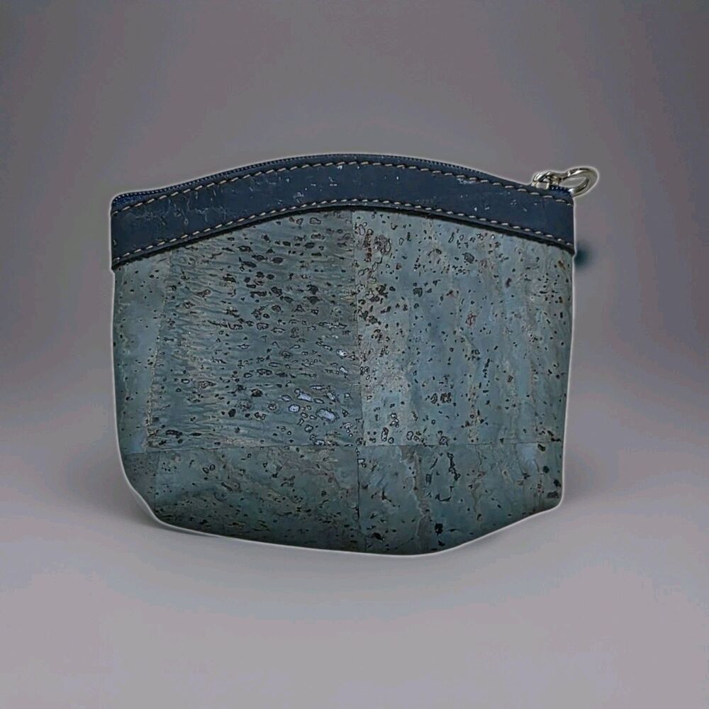 Portuguese(?) Cork Vegan Coin Ladies Zip Blue Purse Travel Bag 3"x4" Small
